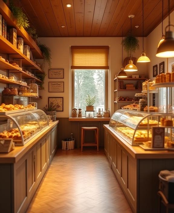 Det varme og innbydende interiøret hos Fønix Bakverk.